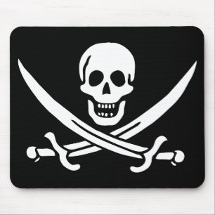 White, Pirate Flag Calico Jack, Skull & Cutlass  Mouse Mat