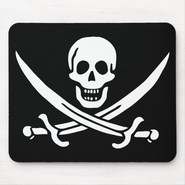 White, Pirate Flag Calico Jack, Skull & Cutlass  Mouse Mat (Front)