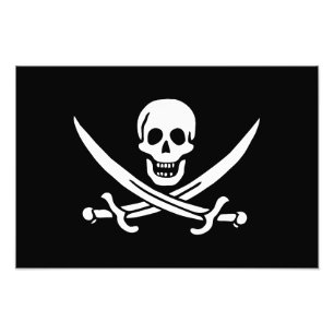 White, Pirate Flag Calico Jack, Skull & Cutlass  Photo Print
