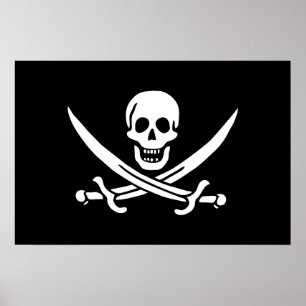 White, Pirate Flag Calico Jack, Skull & Cutlass  Poster