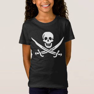 White, Pirate Flag Calico Jack, Skull & Cutlass  T-Shirt