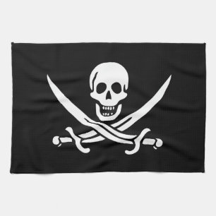 White, Pirate Flag Calico Jack, Skull & Cutlass  Tea Towel