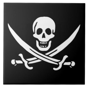 White, Pirate Flag Calico Jack, Skull & Cutlass Tile
