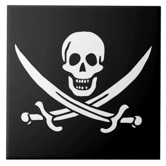 White, Pirate Flag Calico Jack, Skull & Cutlass  Tile (Front)