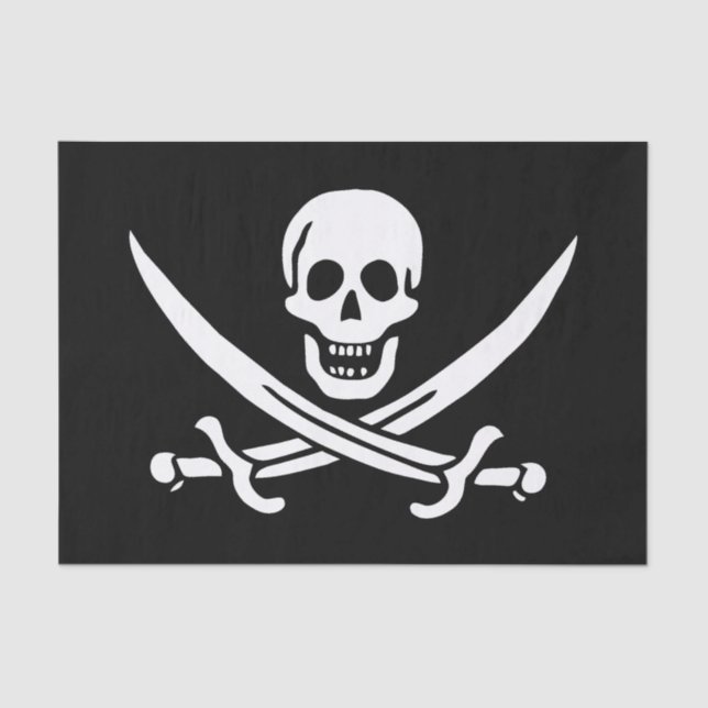 White, Pirate Flag Calico Jack, Skull & Cutlass  Tissue Paper (Front)