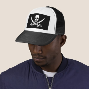 White, Pirate Flag Calico Jack, Skull & Cutlass Trucker Hat