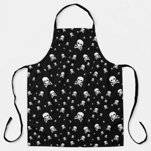 White Pirate Skull on Black Apron