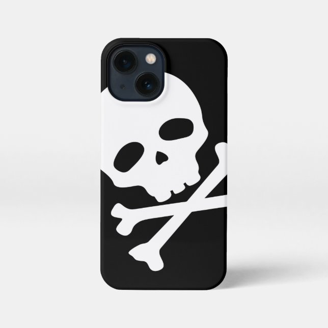 White Pirate Skull on Black Background iPhone Case (Back)