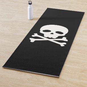 White Pirate Skull on Black Yoga Mat