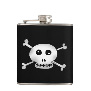 white pirate skulls cartoon hip flask