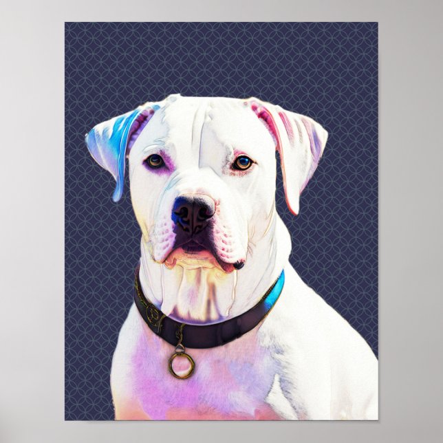 White Pit Bull Dog Graphic Art Poster (Front)