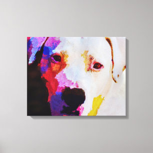 White Pit Bull Dog Portrait Canvas Art Print