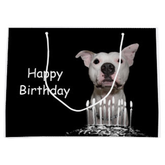 White Pitbull Birthday Large Gift Bag
