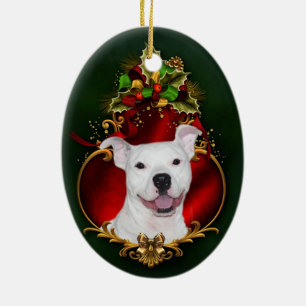 White pitbull Christmas Ceramic Tree Decoration