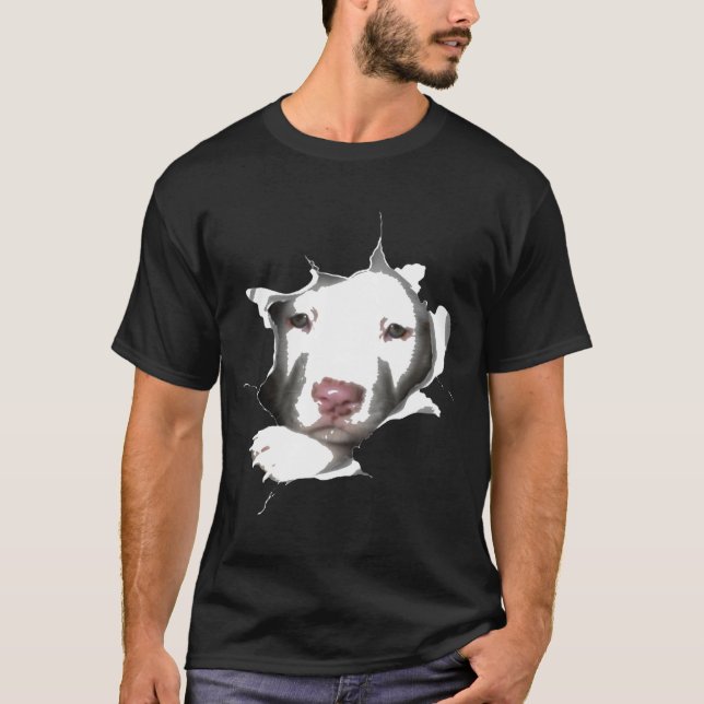 White Pitbull Face Inside -New T-Shirt (Front)