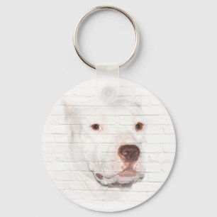 White pitbull face key ring