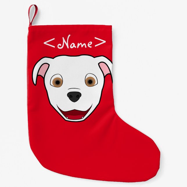 White Pitbull Face Small Christmas Stocking (Front)
