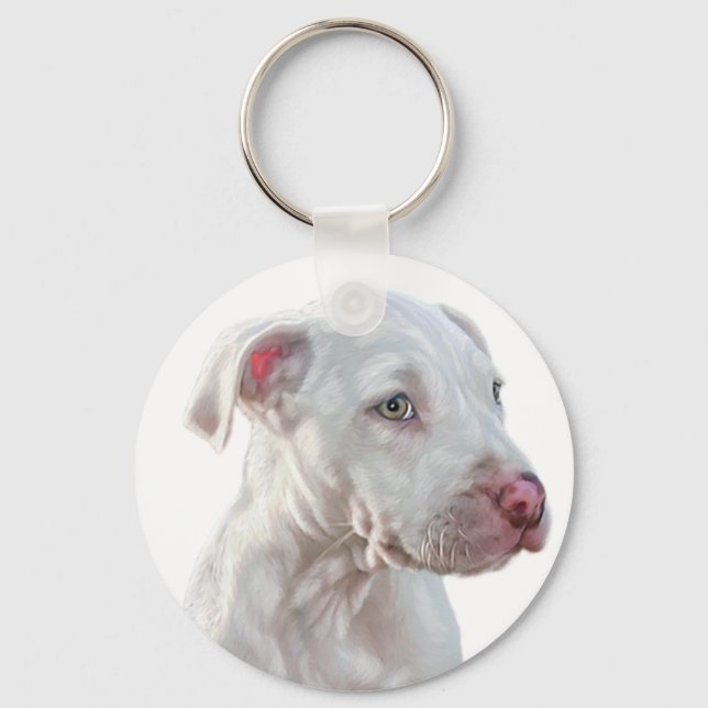 White Pitbull Puppy Key Ring (Front)
