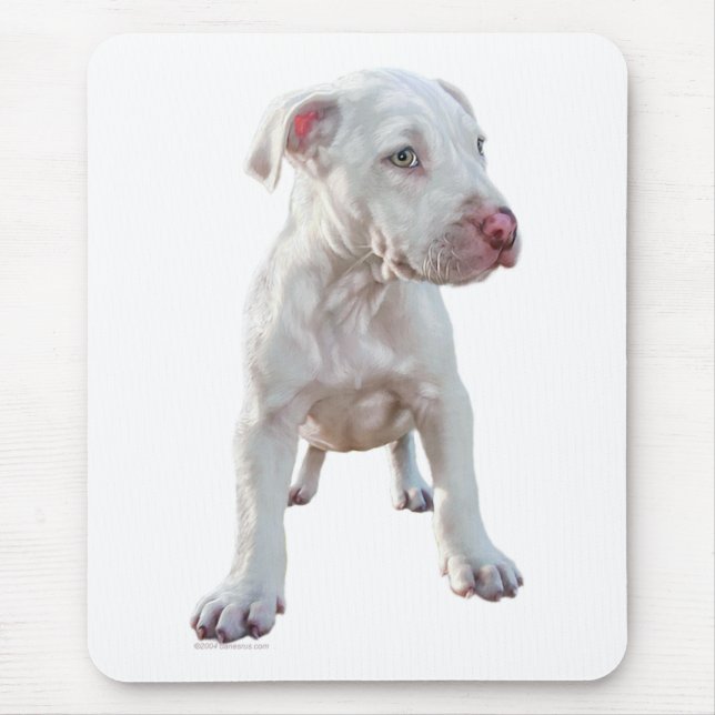 White Pitbull Puppy Mouse Mat (Front)