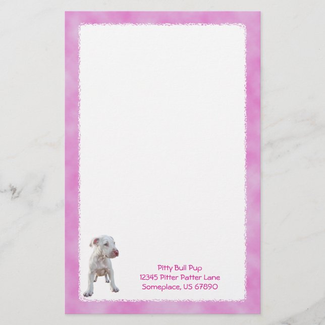 White Pitbull Puppy Stationery (Front)