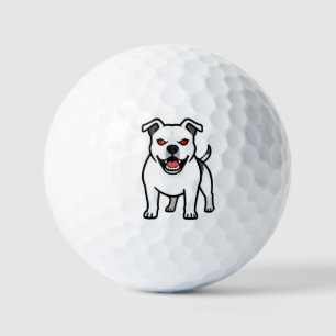 White Pitbull Red Eyes Angry Cartoon Dog Gift Golf Balls