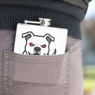 White Pitbull Red Eyes Angry Cartoon Dog Gift Hip Flask