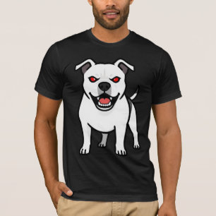 White Pitbull Red Eyes Angry Cartoon Dog Gift T-Shirt