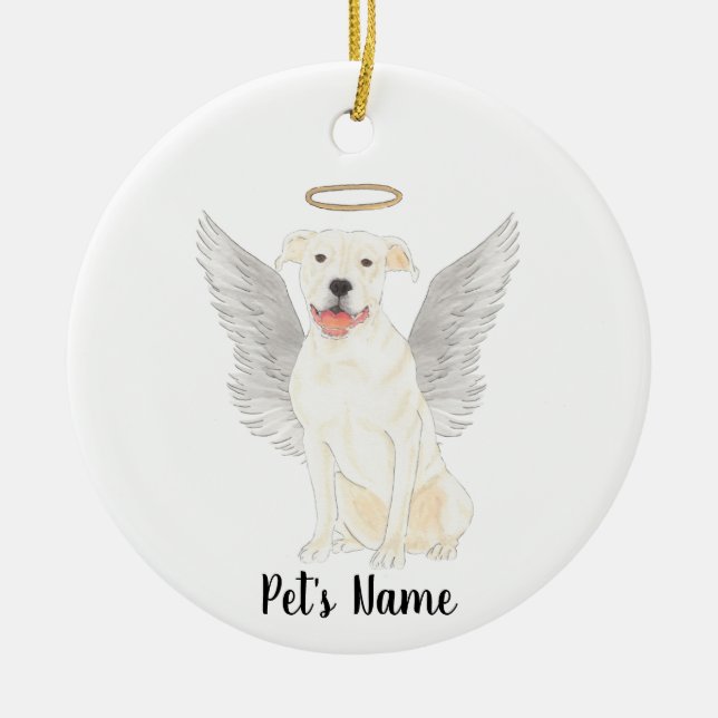 White Pitbull Staffy Sympathy Memorial Ceramic Tree Decoration (Front)
