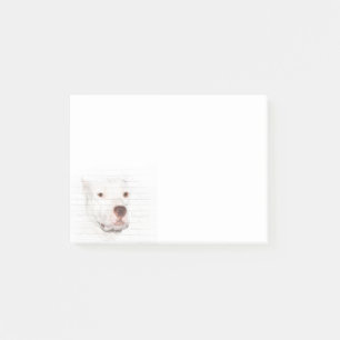 White pitbull terrier face post-it notes