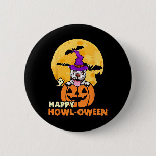 White Pitbull Witch Dog Lover Happy Halloween Cost 6 Cm Round Badge