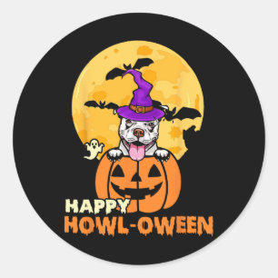 White Pitbull Witch Dog Lover Happy Halloween Cost Classic Round Sticker