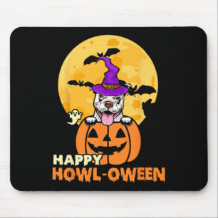 White Pitbull Witch Dog Lover Happy Halloween Cost Mouse Mat