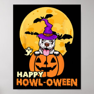 White Pitbull Witch Dog Lover Happy Halloween Cost Poster