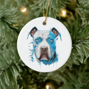 White Pitbull with Blue Eyes Ceramic Tree Decoration