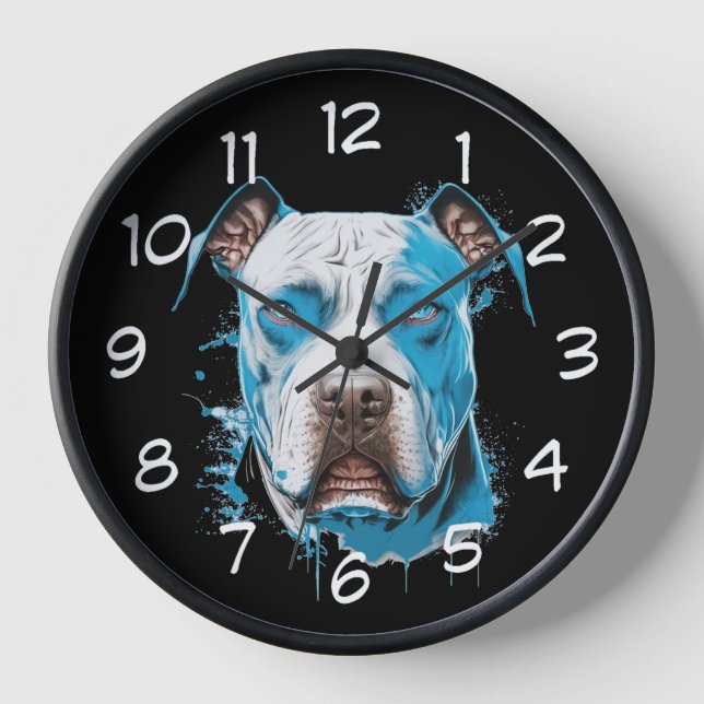 White Pitbull with Blue Eyes Clock (Front)