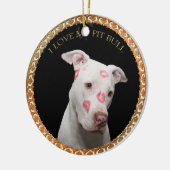 White pitbull with red kisses all over his face. ceramic tree decoration (Left)