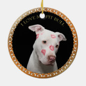 White pitbull with red kisses all over his face. ceramic tree decoration (Back)