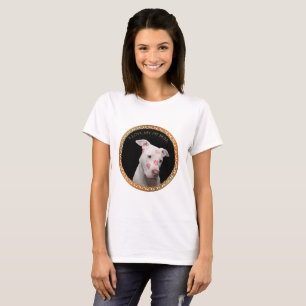 White pitbull with red kisses all over his face. T-Shirt