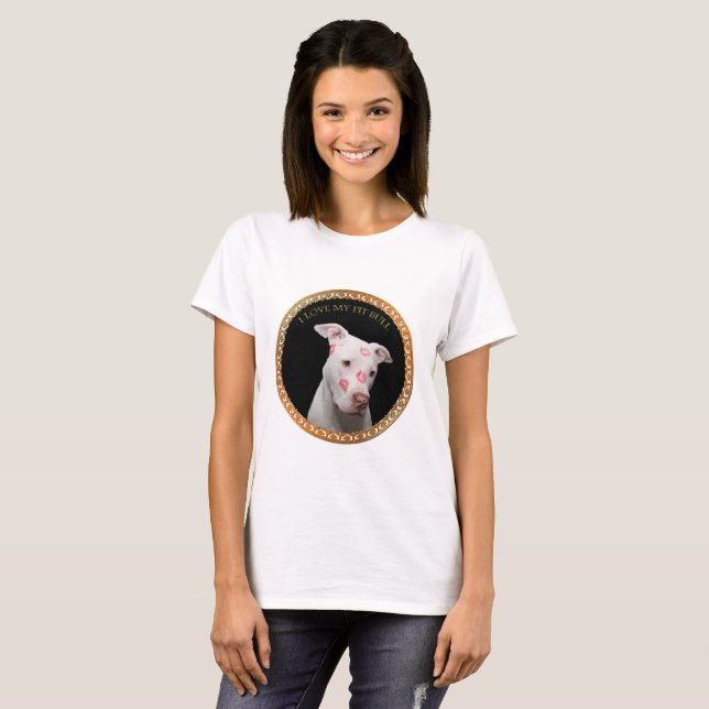 White pitbull with red kisses all over his face. T-Shirt (Front Full)