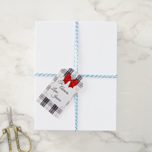 White Plaid gift tag (With Twine)