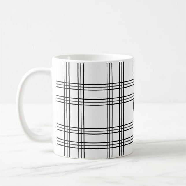 White Plaid Tartan With Black Lines Coffee Mug (Left)
