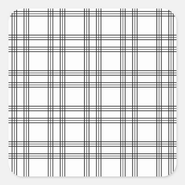 White Plaid Tartan With Black Lines Square Sticker (Front)
