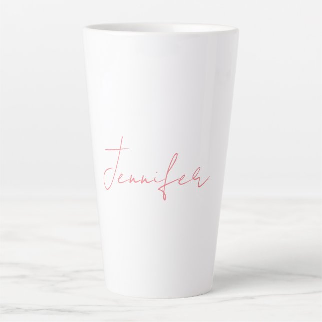 White Plain Modern Handwriting Your Name Latte Mug (Front)
