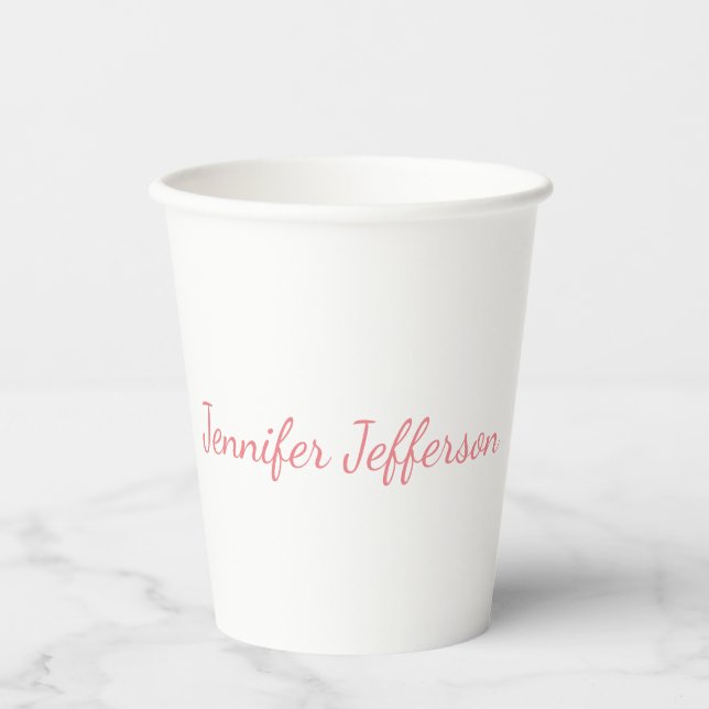 White Plain Modern Handwriting Your Name Paper Cups (Front)