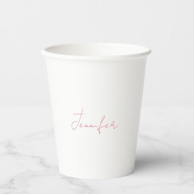 White Plain Modern Handwriting Your Name Paper Cups (Front)