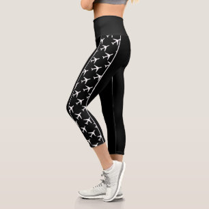 White Plane Airplane Aviation Fly Airways Capri Leggings