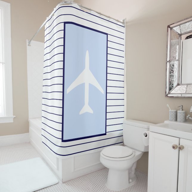 White Plane Captain Pilot Aviation Sky Shower Curtain (In Situ)