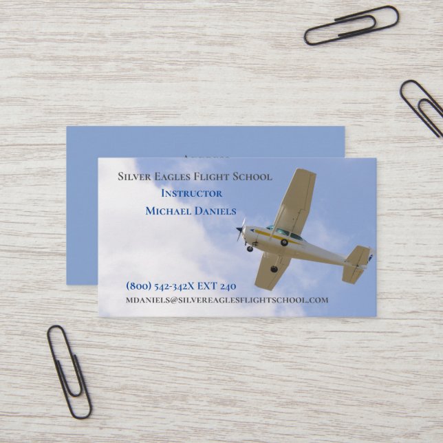 White Plane Flight School Instructor Pilot  Business Card (Front/Back In Situ)
