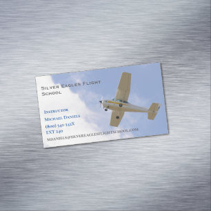 White Plane Flight School Instructor Pilot Magnetic Business Card