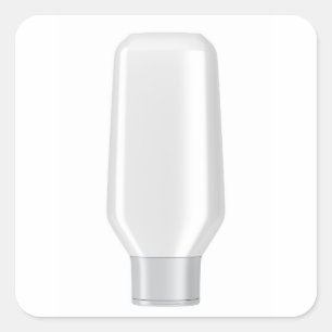 White plastic bottle for shampoo square sticker